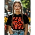 thumbnail image 5 of Women's T-Shirt Red Love Abstract Stripe Minimalist Art Short Sleeve Casual Tee Classic Crew Neck T Shirt for Women Black, XL, 5 of 7