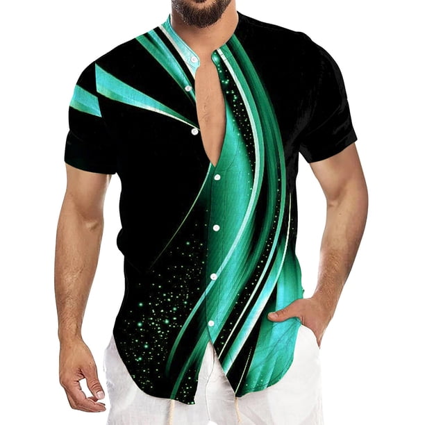 Men'S Casual Short Sleeved Shirt, Men'S Standing Collar Fashionable Button Up Shirt3XL