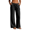 thumbnail image 2 of Nestiefly Linen Pants Women Wide Leg Palazzo Pant Drawstring Elastic Waist Trousers Casual Boho Summer Pants Beach Vacation Black L, 2 of 7