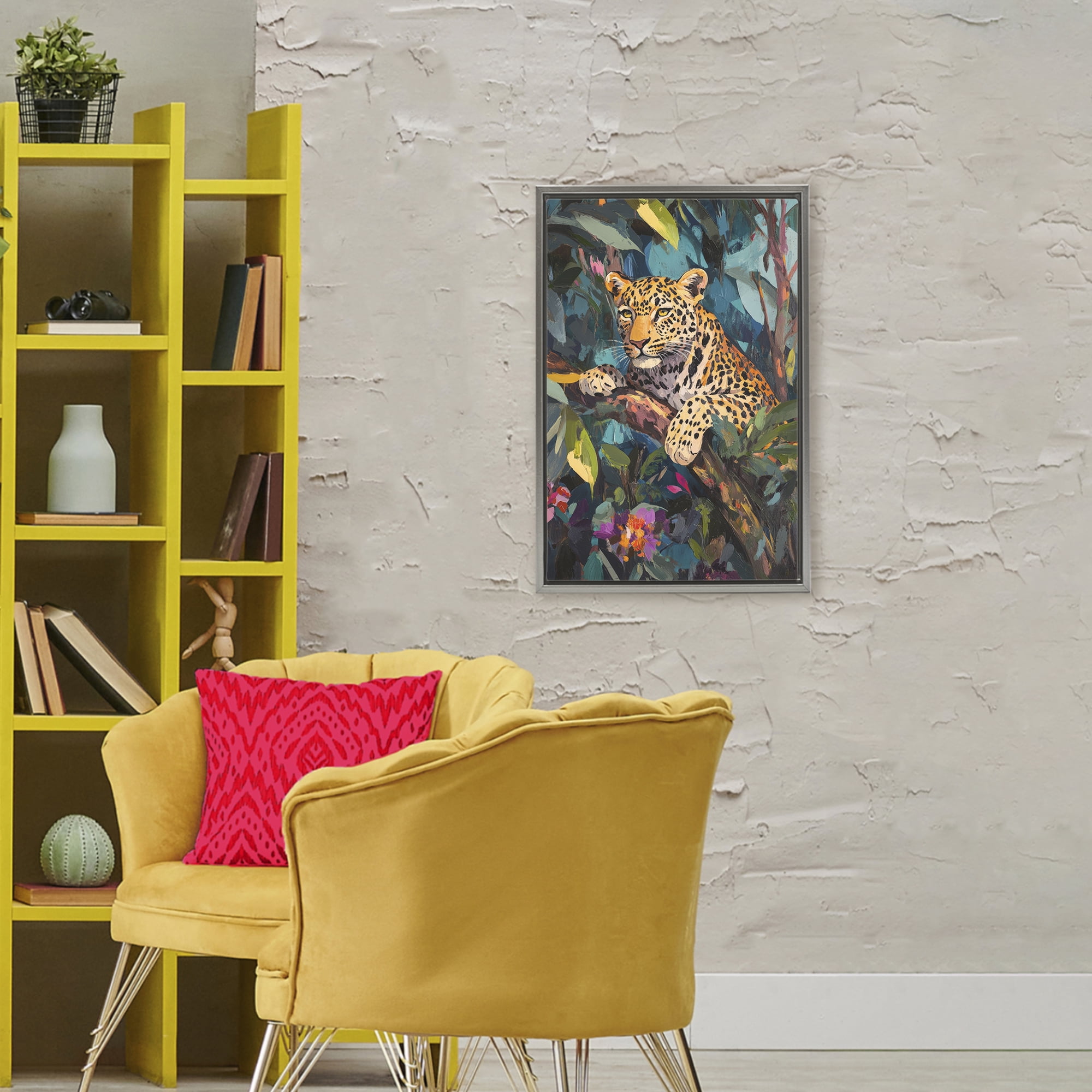 Stupell Industries One The Wild Side Leopard Gray Framed Floater Canvas Wall Art, design by Petal Prints Design
