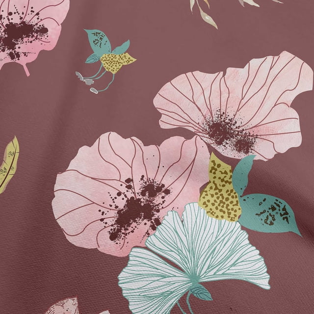 oneOone Polyester Lycra Red Fabric Leaves & Floral Craft Projects Decor Fabric Printed By The Yard 56 Inch Wide