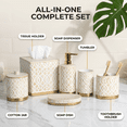 thumbnail image 2 of Decozen Bathroom Accessories Set of 6 Includes Soap Lotion Dispenser, Tooth Brush Holder, Soap Dish, Tumbler, Vanity Tray, and Tissue Box - White Gold, 2 of 6