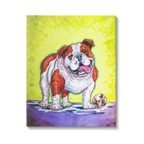 Stupell Industries Bulldog with Baseball Animals & Insects Painting Gallery Wrapped Canvas Print Wall Art, 30 x 40