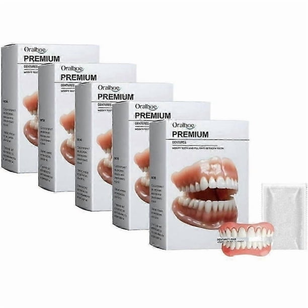 Juego de prótesis dentales premium, juego de prótesis dentales con revestimiento de silicona avanzado, carillas dentales cosméticas para una sonrisa perfecta.