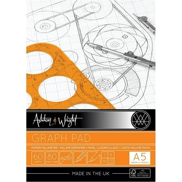 Ashton and Wright - Grid Graph Pad - 80gsm Paper - 5.8" x 8.3" A5 - 60 Sheets