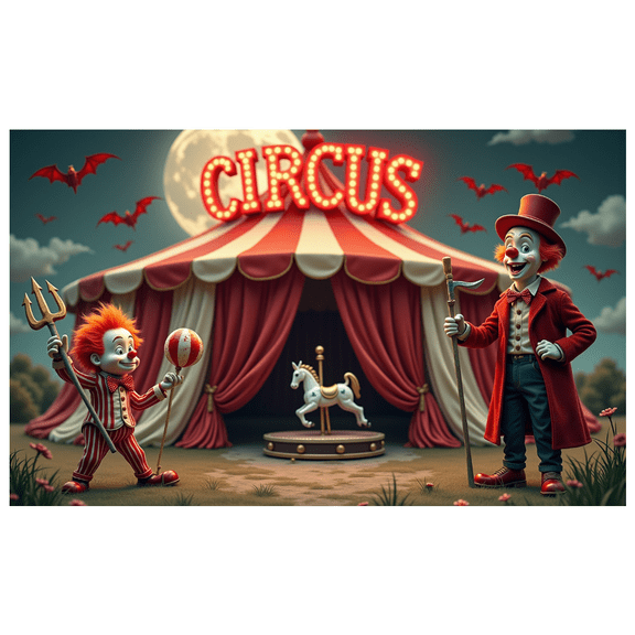 Colorful Theme Circus Banner Clown Design Decorative Elements Red Curtains Party Decoration Carnival for Kids Party Indoor Decoration Birthday Celebration