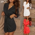 thumbnail image 2 of THDHVS Robes for Women,Women 3PC Icy Silk Robe and Chemise Set with Matching Accessories for Ultimate Comfortable and Elegant Home Loungewear Red Free Size, 2 of 7