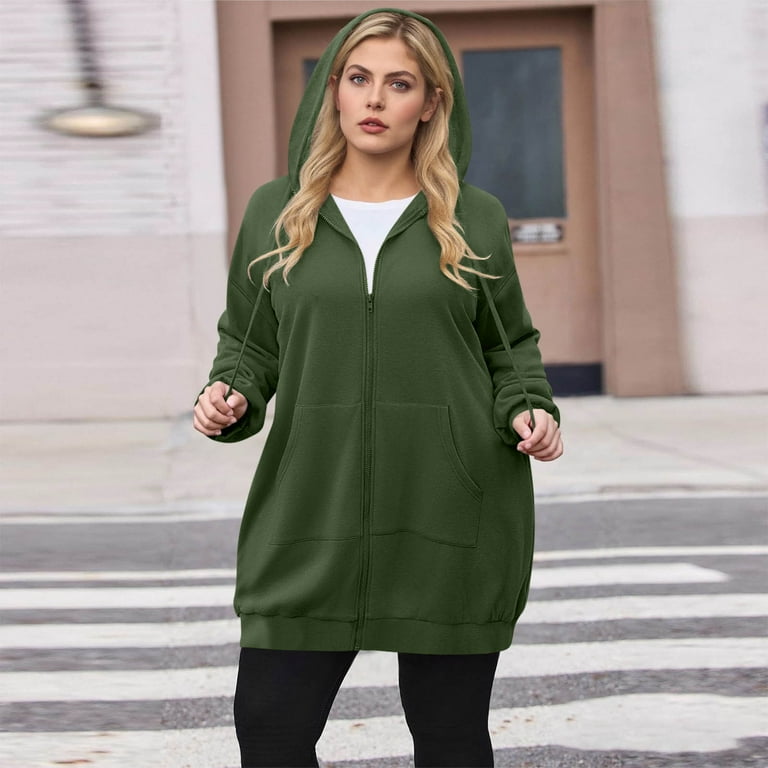 Women's Oversized Zip-Up Hoodie – Long Fleece Hoodie Sweatshirt With Pockets, Casual Fall Jacket
