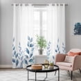 thumbnail image 5 of Blue Botanical Kitchen Curtains 96 Inch Length, Pastoral Leaf Watercolor Grommet Top Bedroom Living Room Curtains, Light Filtering Cafe Curtain Drapes 2 Panels Set 104''x96'', 5 of 9