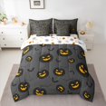 thumbnail image 2 of Manfei Teens Spooky Halloween Twin Bedding Sets 7-Piece,Black Gray Bats Bedding Comforter Set,Funny Pumpkin Lantern Sheet Sets For Boys Girls,Breathable Home Decor Reversible, 2 of 8