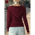 thumbnail image 6 of Females Cable Knit Sweaters Long Sleeve V Neck Sweater Tops Casual Pullover Shirts Fall Fashion Outfits Wine Red M, 6 of 7