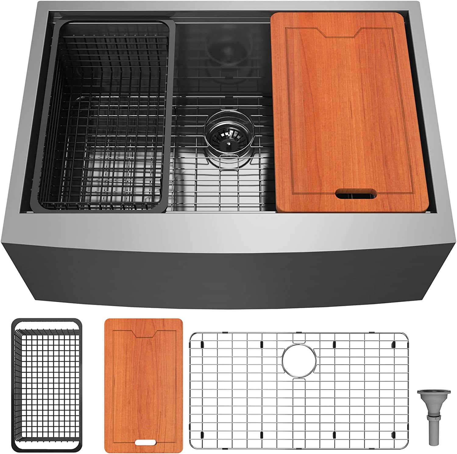 Doirteal Küchenspüle – 71,1 Cm, Schwarz, Einbau-Spüle Farmhouse-Design, Mit Zubehör, 18G Edelstahl