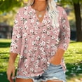 thumbnail image 2 of Yuanlook Women's Plus Size Tops 3/4 Roll Sleeve Shirts V Neck Blouses Tunic Top with Flower Print - Pink - XL, 2 of 5