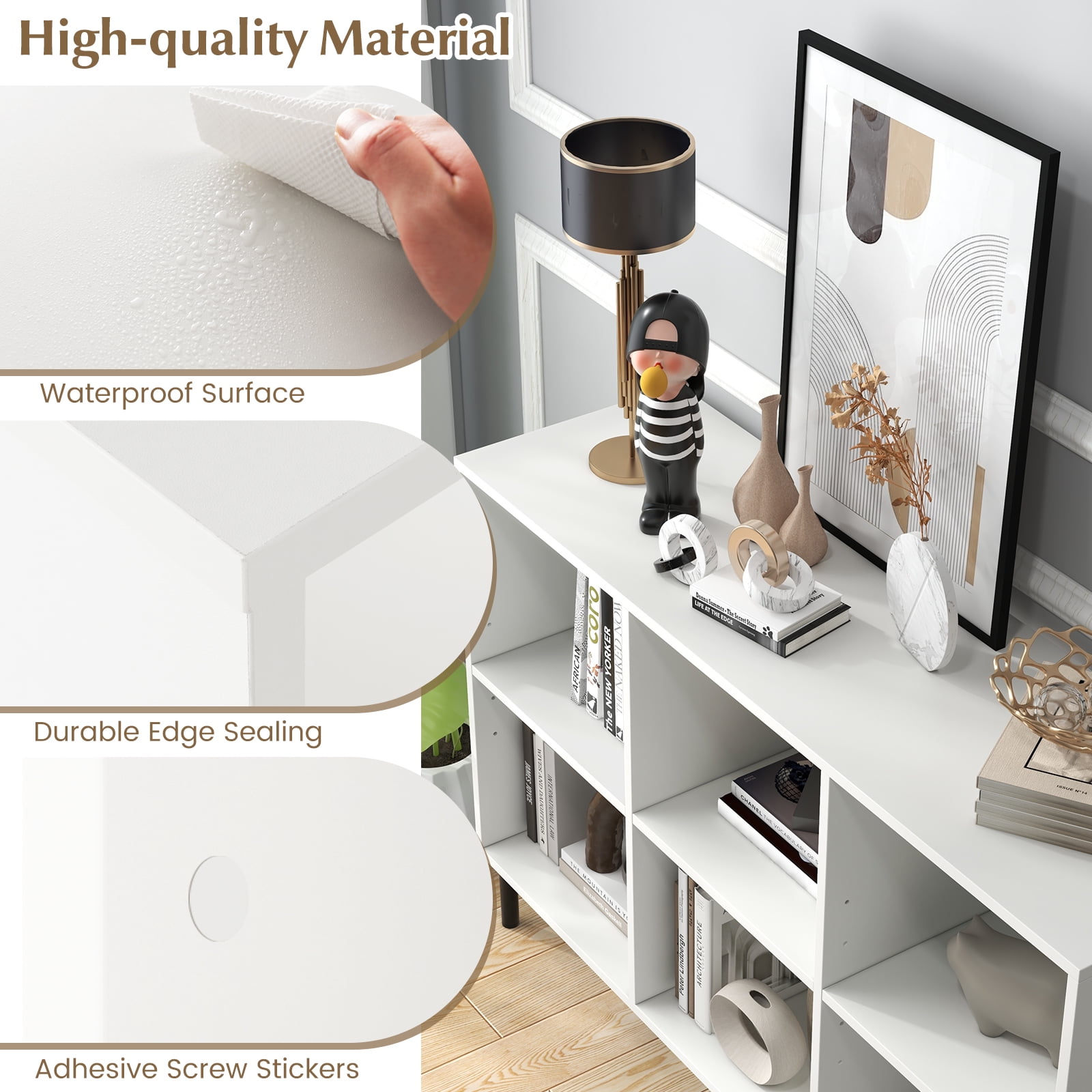 Giantex 6 Cube Storage Organizer Bookshelf, Wood Open Bookcase w/Metal Legs, Adjustable Display Shelf, White