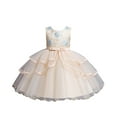 thumbnail image 1 of Robes pour Petites Filles Printemps Été Imprimé Coton Sans Manches Nœud Papillon Robe de Fête Princesse Vêtement Fille Taille 6-7T, 1 of 5