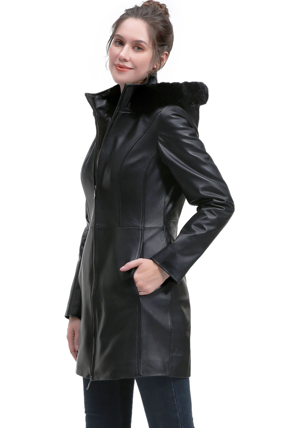 Women New Zealand Lambskin Leather Parka Coat (Regular & Plus Size & Petite) - image 3 of 5