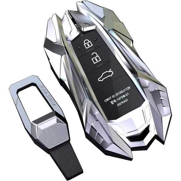 4buttons Smart Key Fob Full Protector Remote Skin Cover Case for Toyota 2018-2021 Camry RAV4 Highlander Avalon C-HR Prius Corolla GT86 Smart Key with Key Chain (Silver)