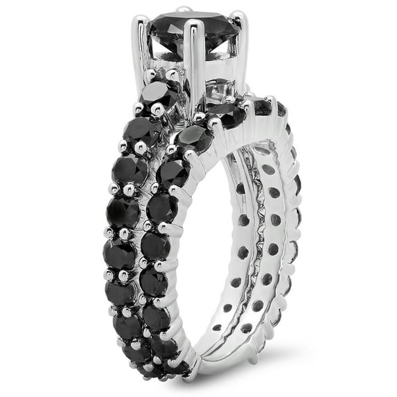 Dazzlingrock Collection 5.25 Carat (ctw) 10K Black Diamond Bridal Engagement Ring With Matching Band Set, White Gold, Size 5