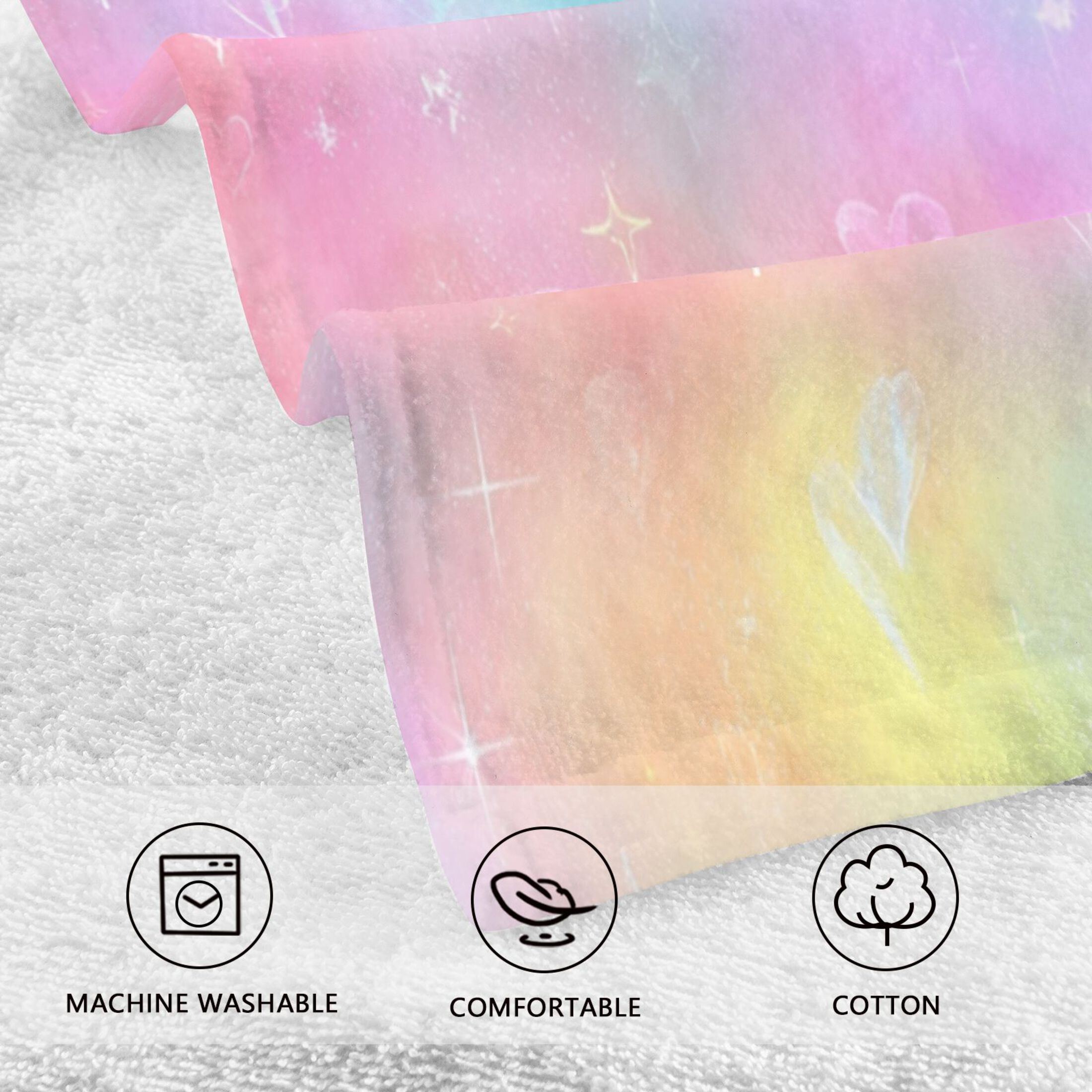 2 Pcs Hand Towels Sets Pastel Rainbow Tie-dye Cotton Towel Set Absorbent Face Towel for Bathroom Kitchen Shower Hotel Decor