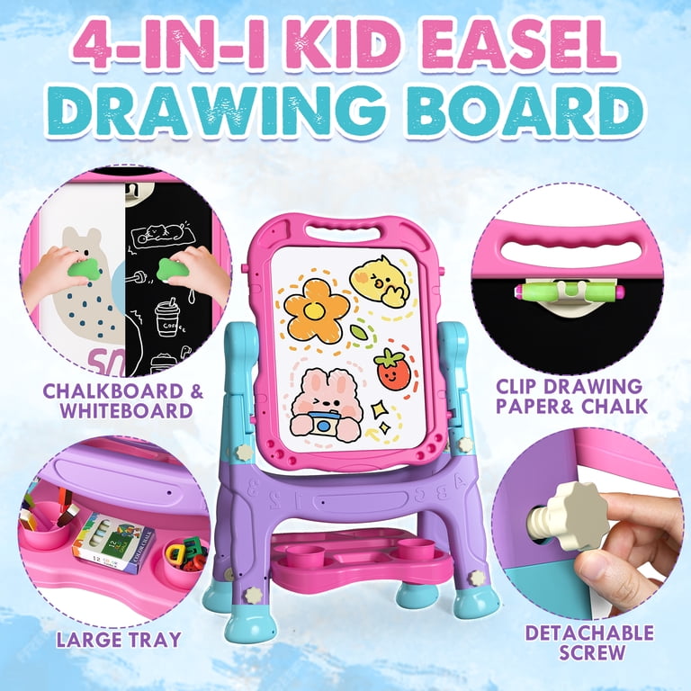 KWANITHINK 4-in-1 Rotatable Kids Art Easel, Pink photo 6