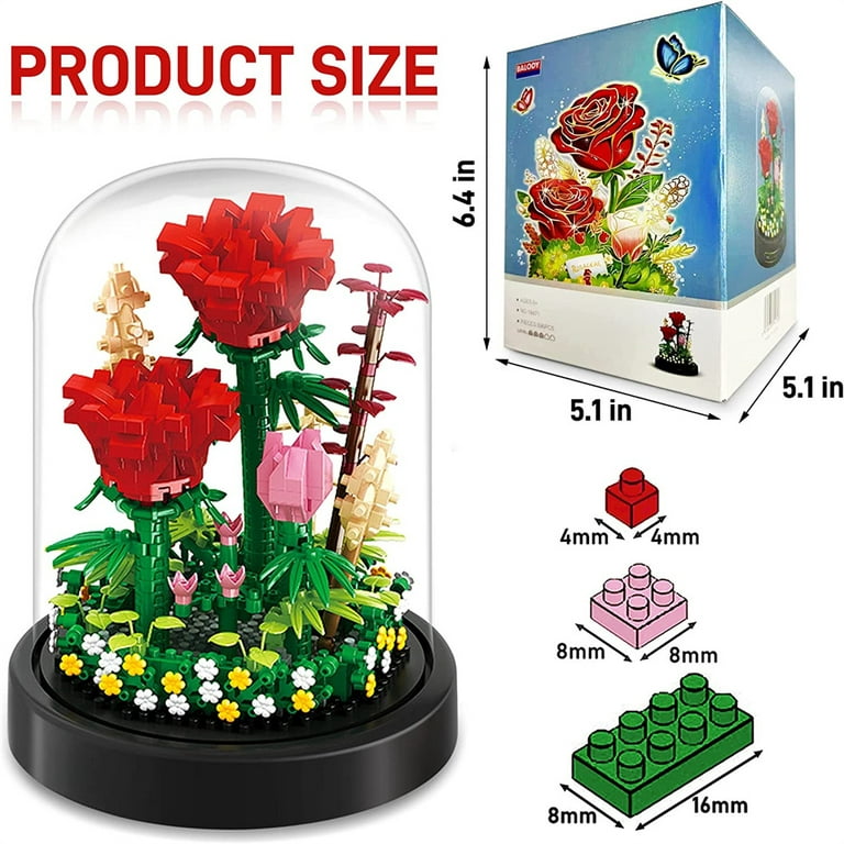 Flowers Bouquet Sets, Artificial Flowers Building Kits for Gifts, DIY  Bouquet Building Bricks Toy for Adults/Teens(1237PCS) (red)