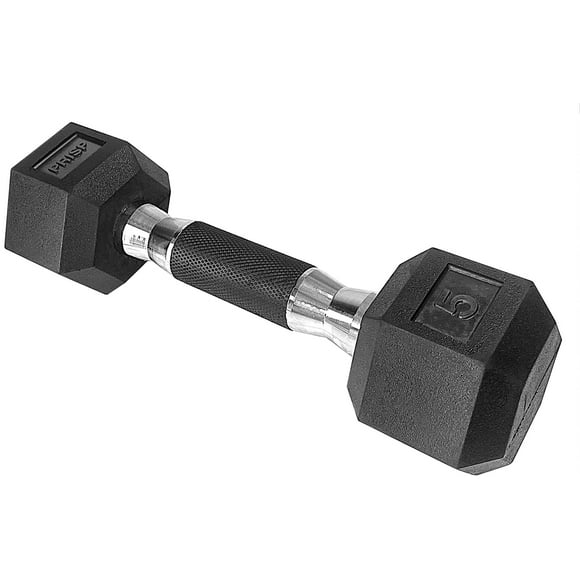 PRISP Rubber Encased Hex Dumbbell - Cast Iron Hand Weight for Home Gym, Exercise and Fitness with Rubber Grip; Sold Individually