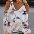 thumbnail image 2 of Long Sleeve Shirts for Women off Shoulder V Neck Top Tie Dye Flower Print Shirts Casual Loose Fit Tunic Tops Pullover on Womens Sweatshirt, 2 of 6