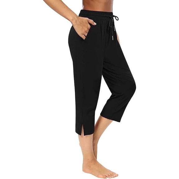 WQD Women’s Capri Sweatpants Yoga Pants Loose Workout Joggers High Waist Drawstring Flare Leggings Lounge Pajama Capris Pants with Pockets for Summer (Available in Plus Size)