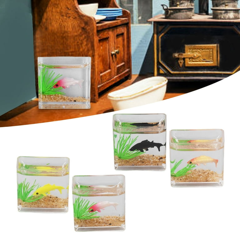 4 Pcs 1:12 Scale Miniature Dollhouse Fish Tanks - Tiny Round Resin Decor For Garden & Diorama