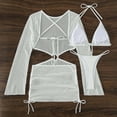 thumbnail image 5 of Umfun Chic Three-Piece Mesh Sheer Cover-Up Bikini Set with Gold Ring Cutout - Long Sleeve Beachwear for Vacation & Poolside Fashion, 5 of 9