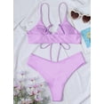 thumbnail image 4 of Hotian Women Self Tie High Cut Bikini Set Drawstring High Leg Swimsuits Purple L, 4 of 6