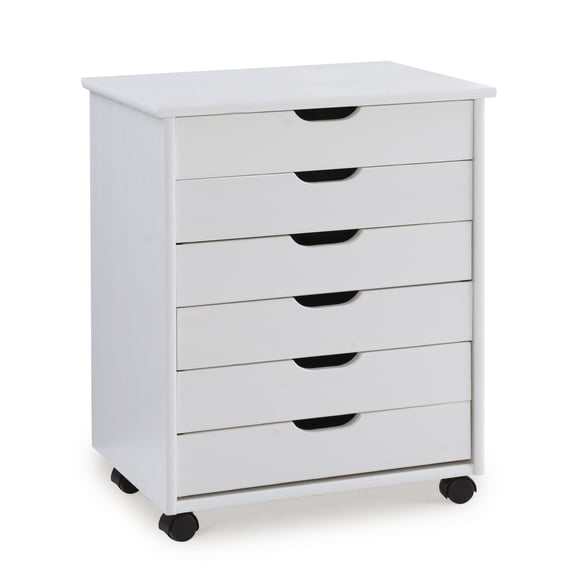 Craydon Six-Drawer Wide Roll Cart, Whitewash