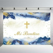 Custom 7x5ft Mi Bautizo Baptism Backdrop Mexican Gold Bless First Holy Communion Christening Banner Purple Watercolor Clouds Photography Background Party Decoration Photo Booth Props
