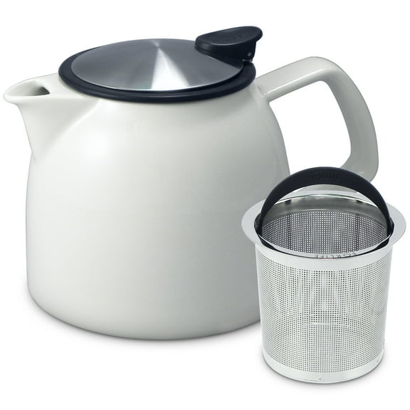 FORLIFE Bell Ceramic Teapot with Basket Infuser, 26-Ounce/770ml, White