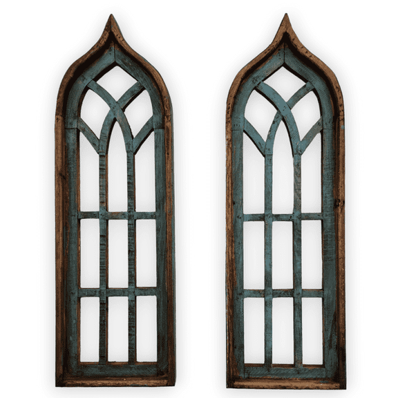The Rustic Harmony Turquoise Farmhouse Rustic Wooden Wall Windows Arches Set of 2