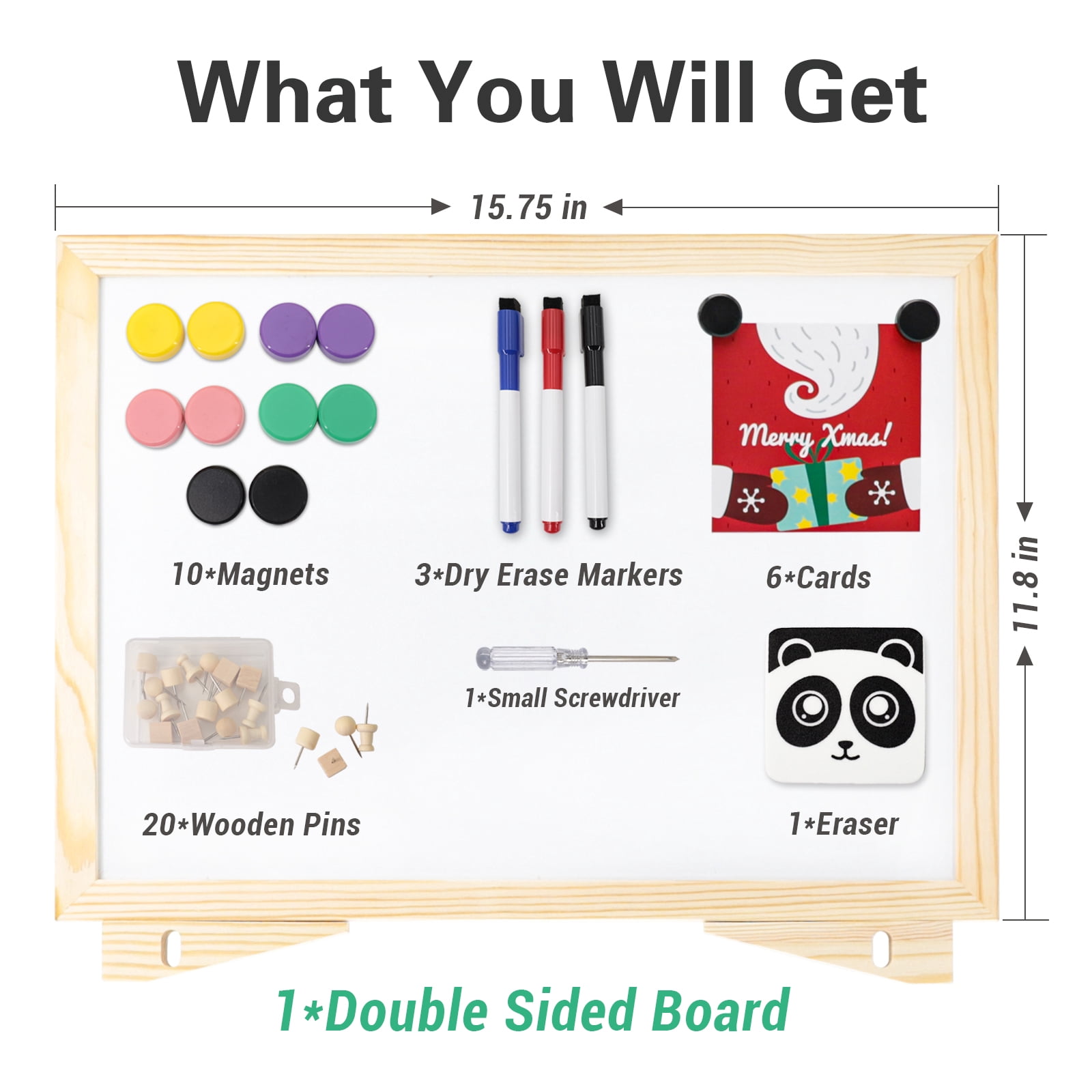SHOOFFICE Cork Board White Board Combo, 16" x 12" Magnetic Corkboard for Desktop and Wall, Wooden Frame