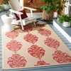 SAFAVIEH Courtyard Jenny Geometric Medallion Indoor/Outdoor Area Rug, 6'7" x 9'6", Natural/Red