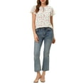 thumbnail image 2 of Allegra K Women's Floral V Neck Short Sleeve Ruffled Ditsy Blouse Tops, 2 of 6