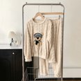 thumbnail image 2 of Lounge Sets for Women Winter Warm Plush Pajama Set Cute Bear Print Long Sleeve Top and Cozy Pants Soft Comfortable Sleepwear White, 2 of 5