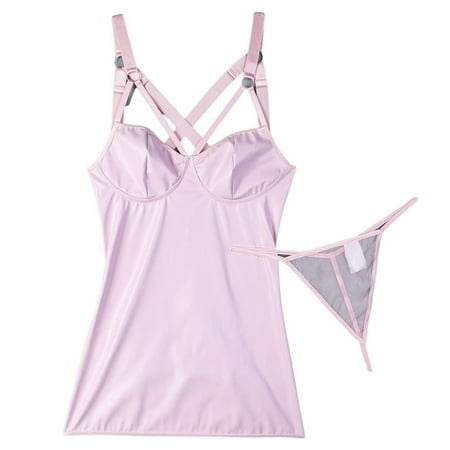 Midwennn PU Leather Motorcycle Girl Back Strap Tight Wrap Skirt Sexy Sexy Two Piece Nightgown Lingerie for Women