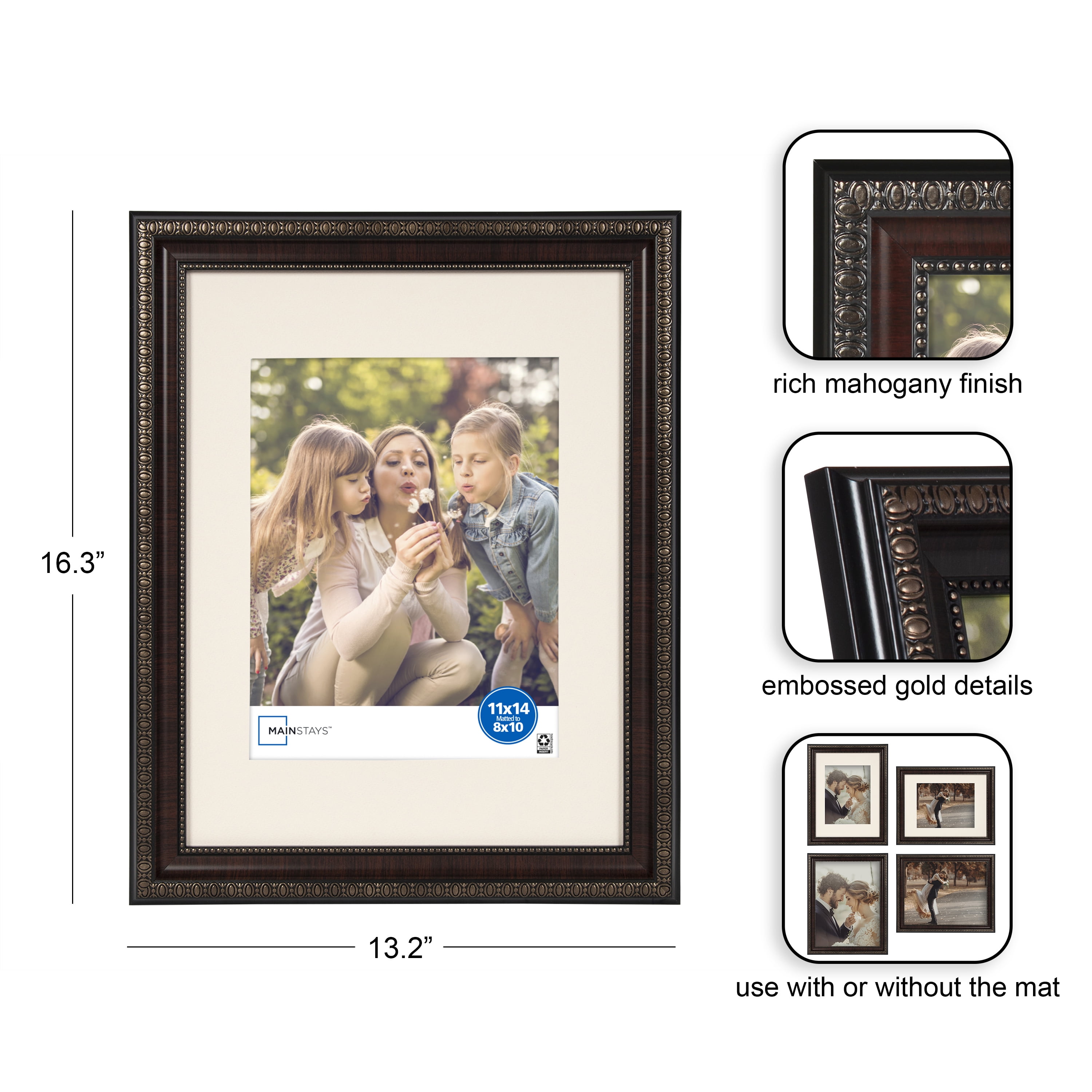 Mainstays – 8x10 Picture Frame – Mahogany Matted Gallery Wall Photo Frame
