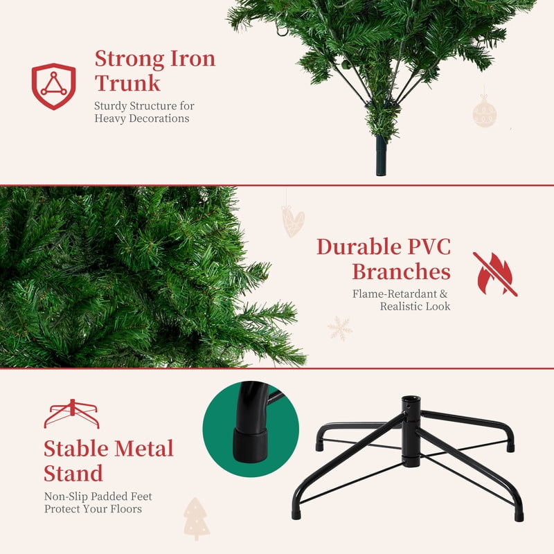 Gianna 7.5ft Pre-lit Artificial Christmas Tree, Prelighted Green Artificial Hinged Spruce Xmas Tree with 1000 Branch Tips, 450 Incandescent Lights & Foldable Base for Home, Office, Party