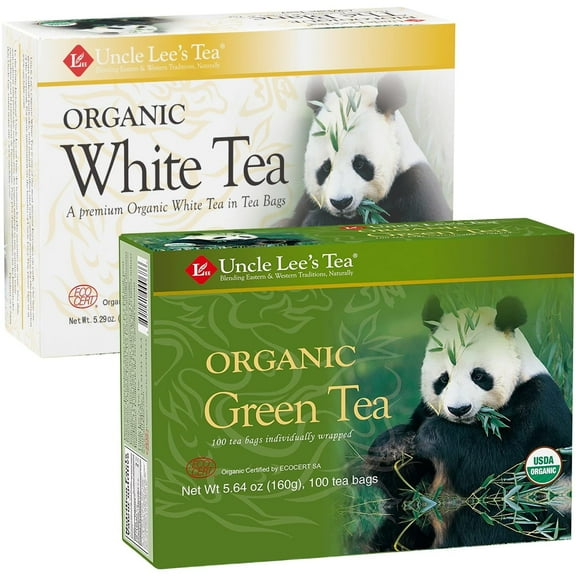 Uncle Lee's Organic White & Green Tea Variety 2-Pack (206 Individually Wrapped Bags) – Lightly Caffeinated Bulk Teas for Home, Office, Camping