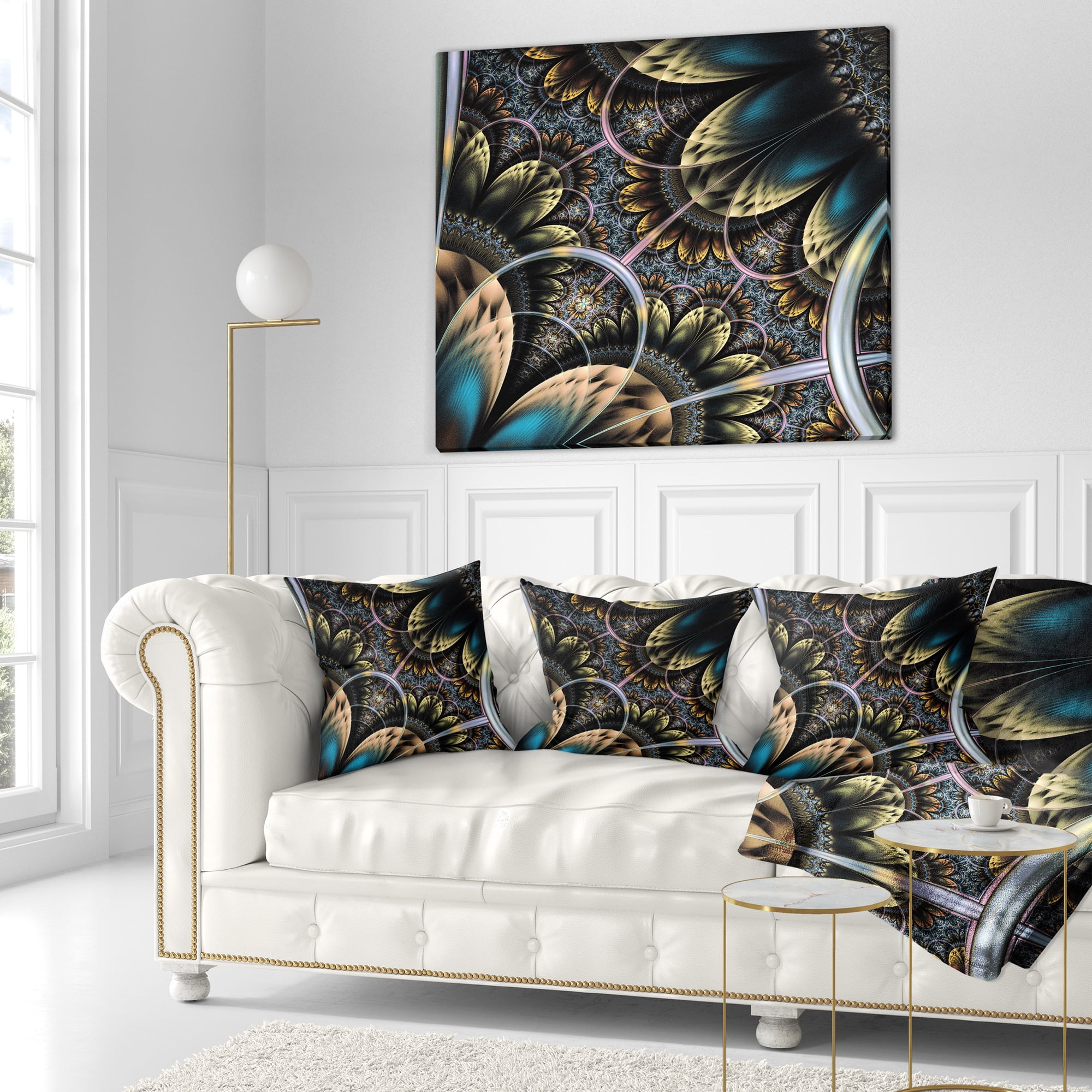 Designart Symmetrical Dark Orange Fractal Flower - Abstract Throw Pillow - 16x16