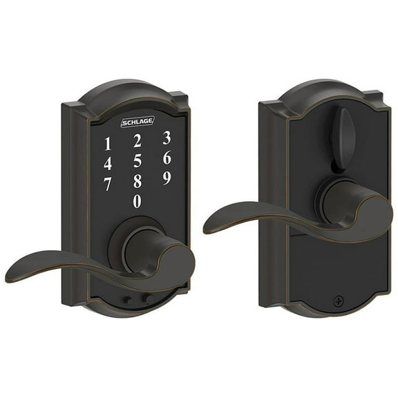 Schlage FE695 Camelot by Accent Keyless Touch Lever Lock with 16211 Latch 10063 Strike Aged Bronze Finish