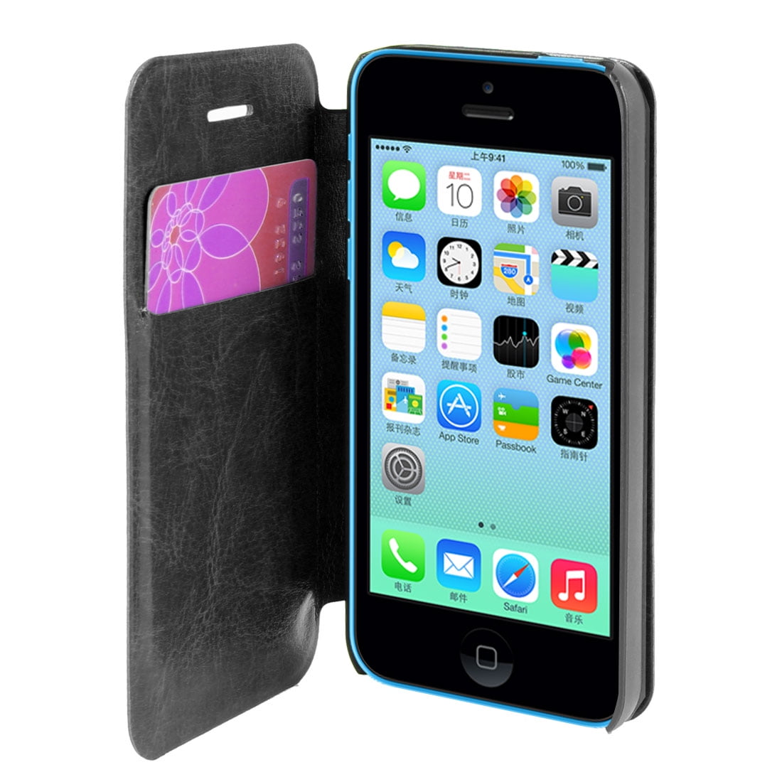 Black Faux Leather Flip Stand Pouch Case Cover for Apple iPhone 5C