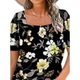 thumbnail image 3 of DYMADE Eleagnt Square Neck Blouse Pullover Summer Women Floral T-Shirt, 3 of 5