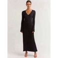 thumbnail image 5 of Womens V Neck Long Sleeve Fishtail Sweater Dress Ribbed Knit Slim Fit Bodycon Midi Dress Black L, 5 of 6