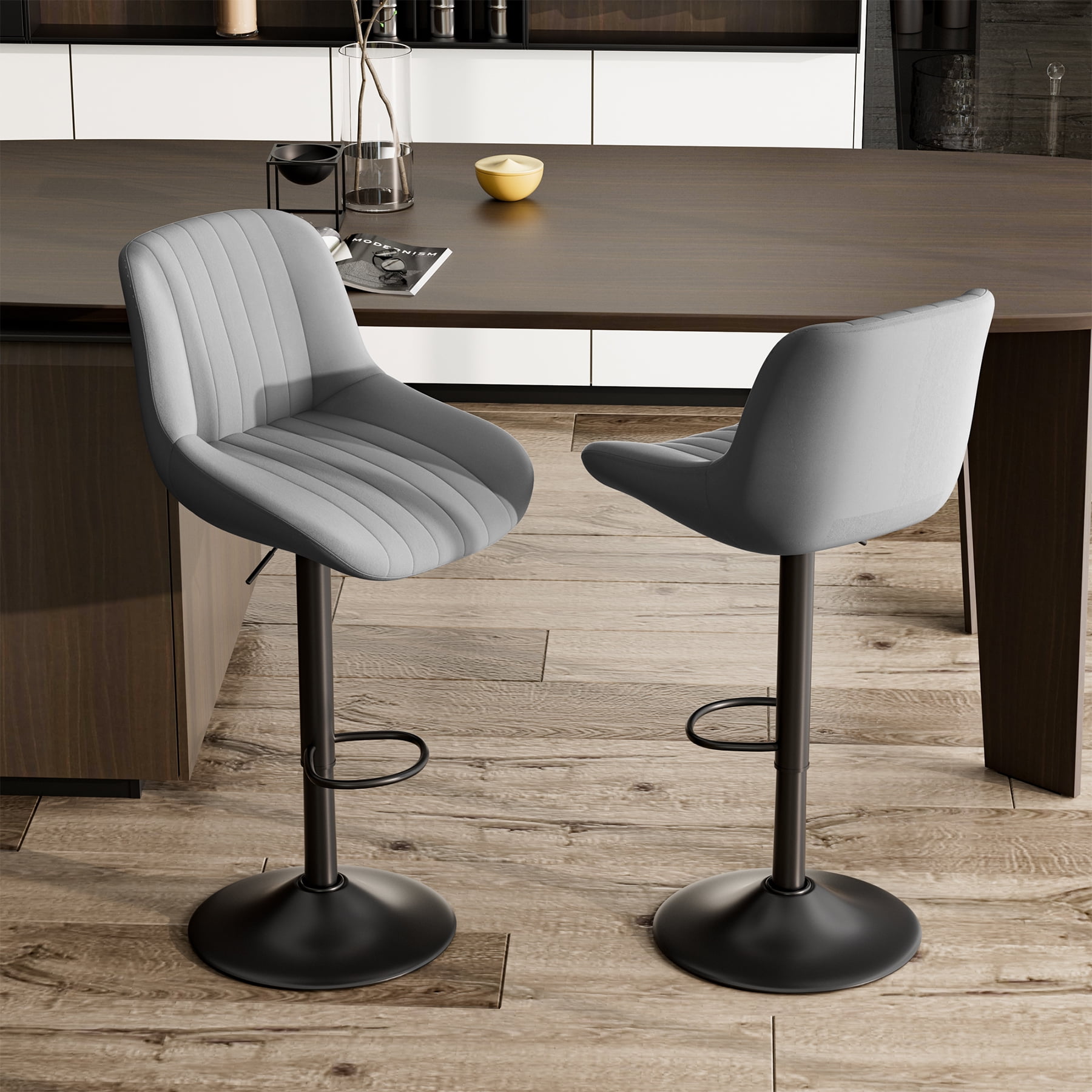 Hawsaiy Adjustable Bar Stools Set of 2, Swivel Counter Height Bar Chairs with Back, Modern Technical Fabric Barstools for Kitchen Island & Home, Dark Gray