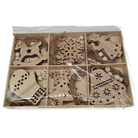 

Christmas Wooden Box Set Home Decoration Crafts Diy Handmade Wood Chip Pendant Props 4